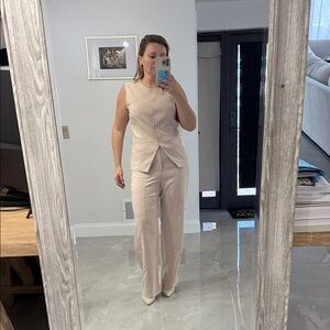 Amazon Cream Sleeveless Tailored Jumpsuit with Wide Trousers